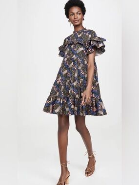 Ulla Johnson Leonie Army Combo Boho Mini Dress Babydoll Geometric Artsy Size 0